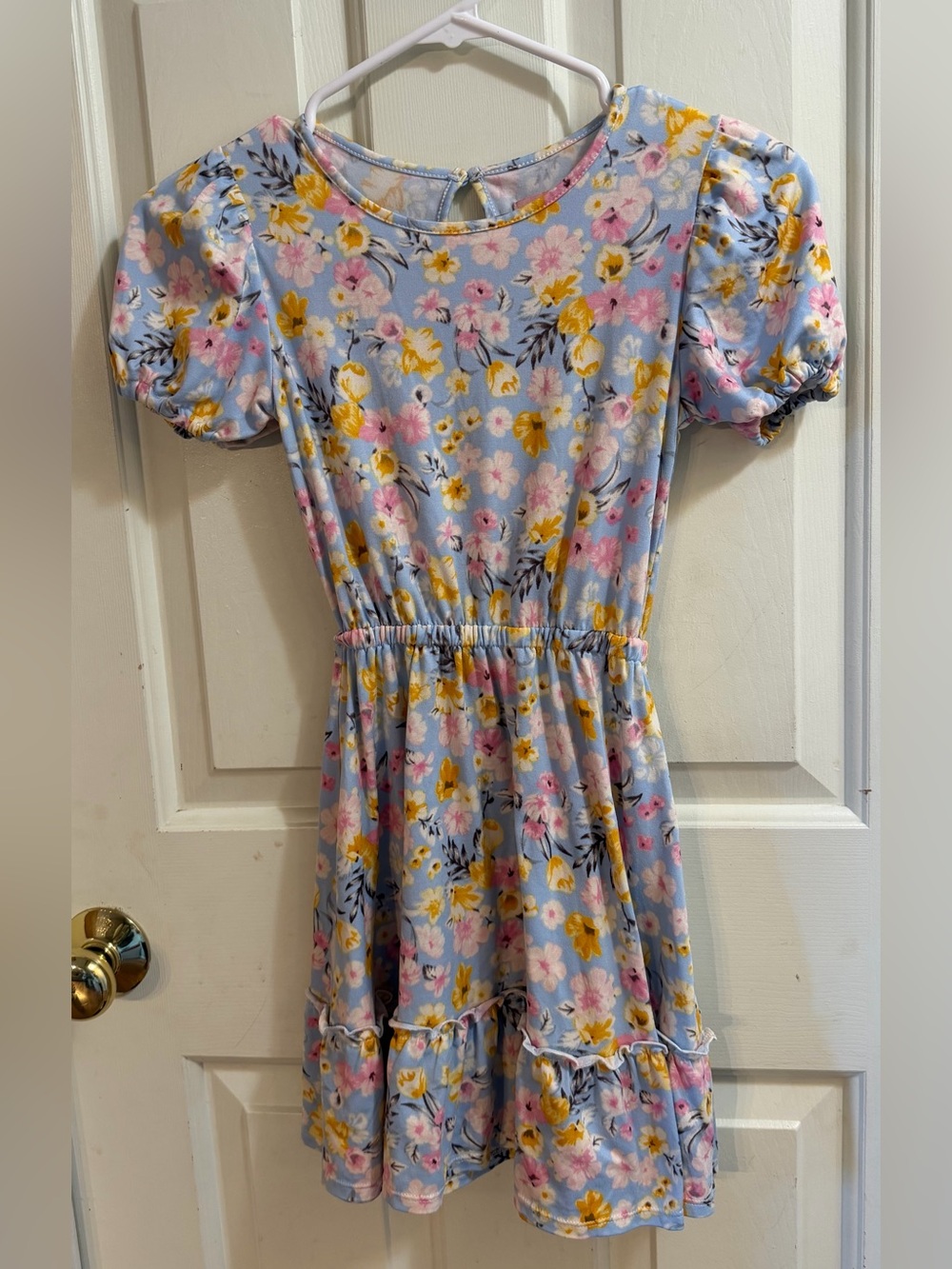 BCBG Light Blue Floral Puff-Sleeve Dress
